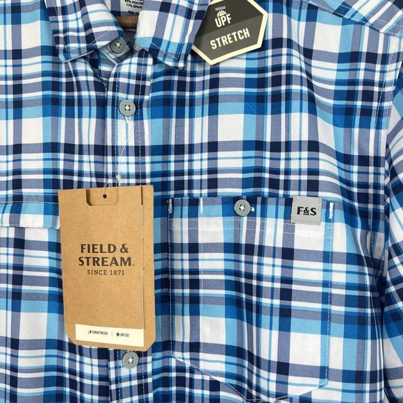 Field &Stream Men’s Vented Fishing Shirt Stretch Button Up Blue Plaid Sz Small - Picture 6 of 7